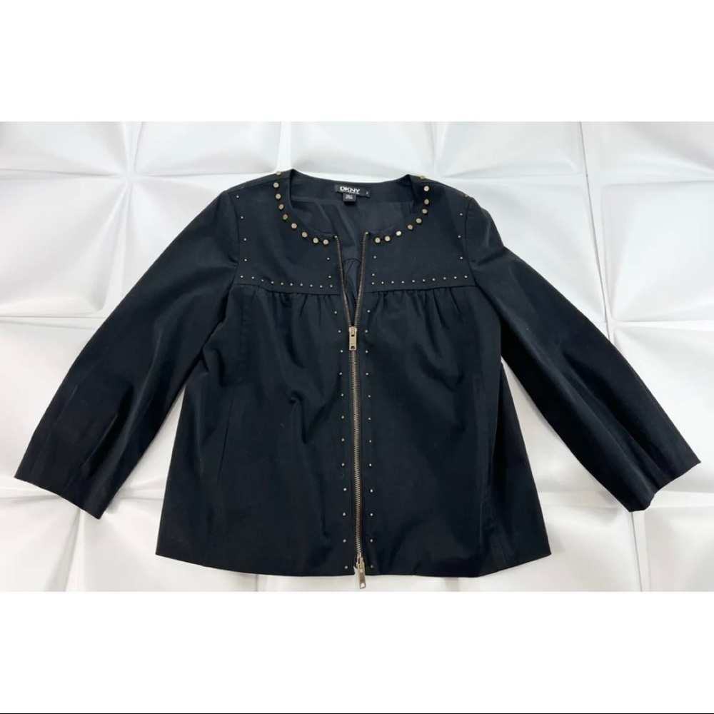 DKNY Donna Karan NY Womens Sz 2 Black Studded xs Full Zip Jacket